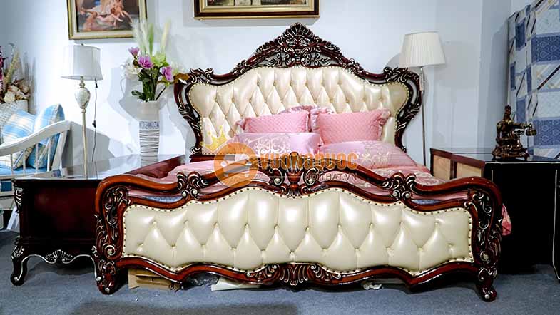giường ngủ nhập khẩu phong cách tân cổ điển SKM019-2